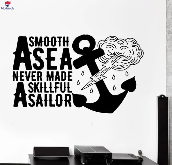 Duvar Oturma Odası, Ofis, Dükkan Sticker Okyanus Alıntı Pürüzsüz Deniz Asla Yapılmamış Becerikli Denizci Eşsiz Hediyelik