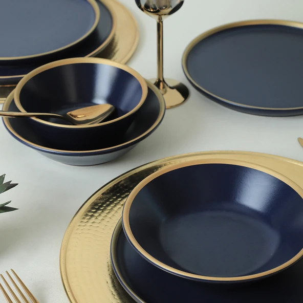 Keramika Mat Lacivert Gold Fileli Yemek Takımı 24 Parça 6 Kişilik - 3