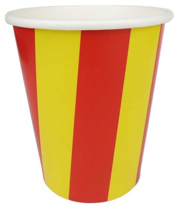 BARDAK KARTON ÇİZGİLİ SARI KIRMIZI 8 OZ 8 ADET