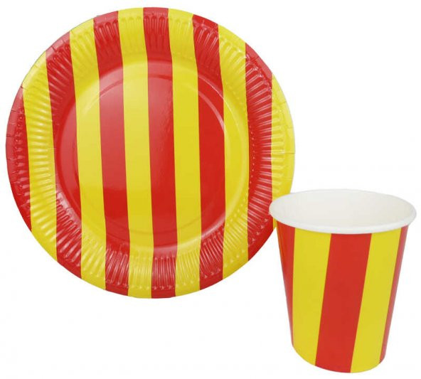 BARDAK KARTON ÇİZGİLİ SARI KIRMIZI 8 OZ 8 ADET - 3