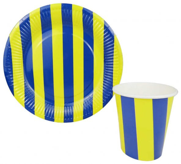 BARDAK KARTON ÇİZGİLİ SARI LACİVERT 8 ADET - Resim 4