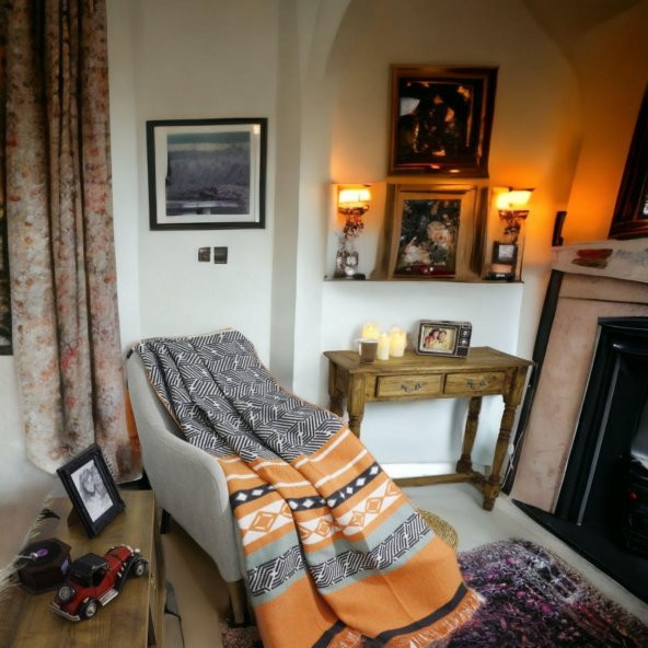 İpekçe Petra Çift Kişilik Pamuk Battaniye Turuncu 180*220 - 2