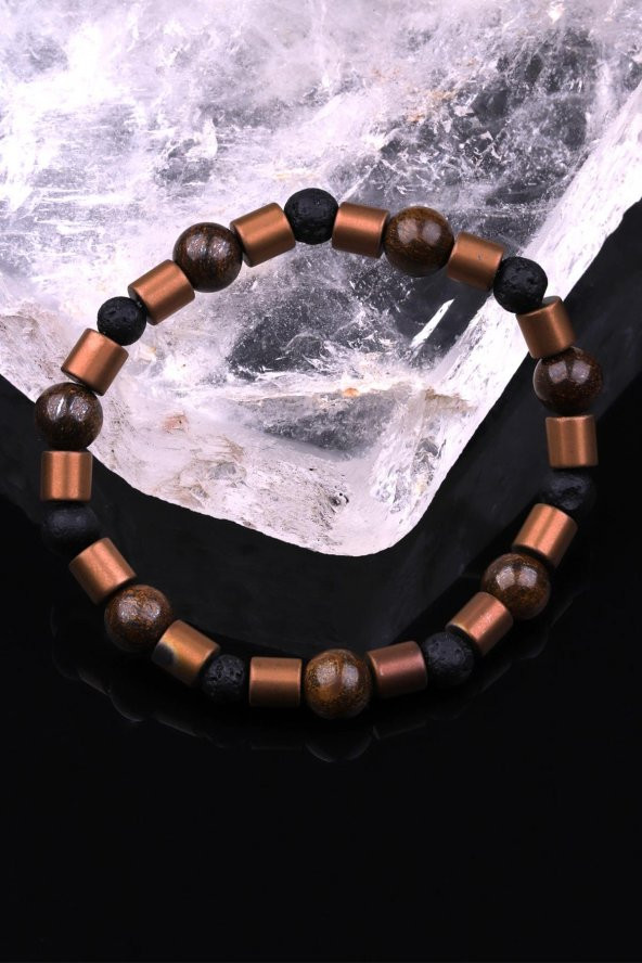 Bronzit - Hematit - Lav Doğal Taş Tasarım Bileklik - Resim 2