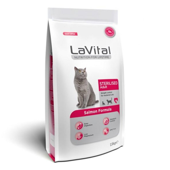 Lavital Sterilised Somon Balıklı  Kısırlaştırılmış Kuru Kedi Maması 1.5 Kg - Resim 2