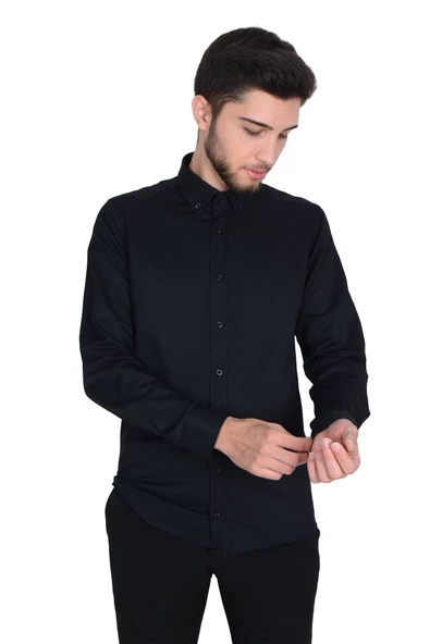 Cengiz İnler Yaka Düğmeli İnce Çizgili Erkek Gömlek
