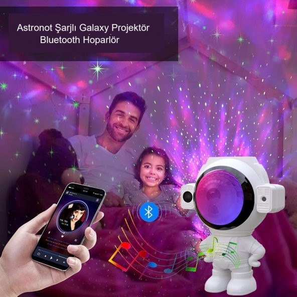 UpWay Astronot Bluetooth Hoparlör Şarjlı Galaxy Projektör Yıldız Kumandalı Gece Lambası