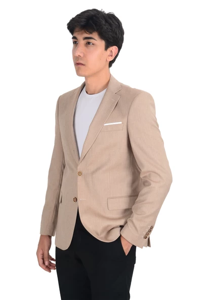 Cengiz İnler Balıksırtı Desenli Slim Erkek Ceket - 2