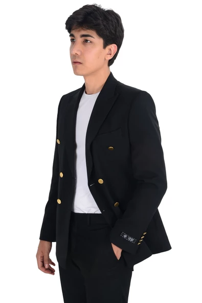 Cengiz İnler Kruvaze Metal Düğme Slim Fit Lycra Erkek Ceket - 2