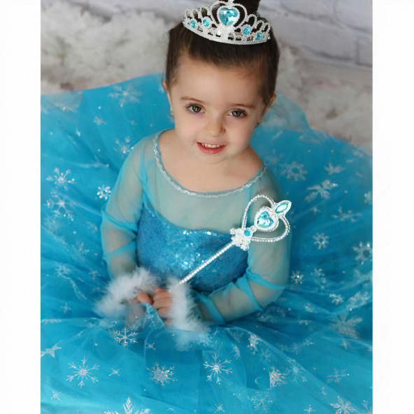 TARLATANLI ELSA KOSTÜMÜ FROZEN ELSA ANNA SİMLİ KOSTUM KARLAR ÜLKESİ ELSA KOSTÜM ELSA ÇOCUK ABİYESİ - 2