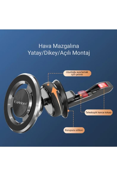 EH213 Izgara Klipsli Manyetik Mıknatıslı Magsafe Araç İçi Telefon Tutucu - 5