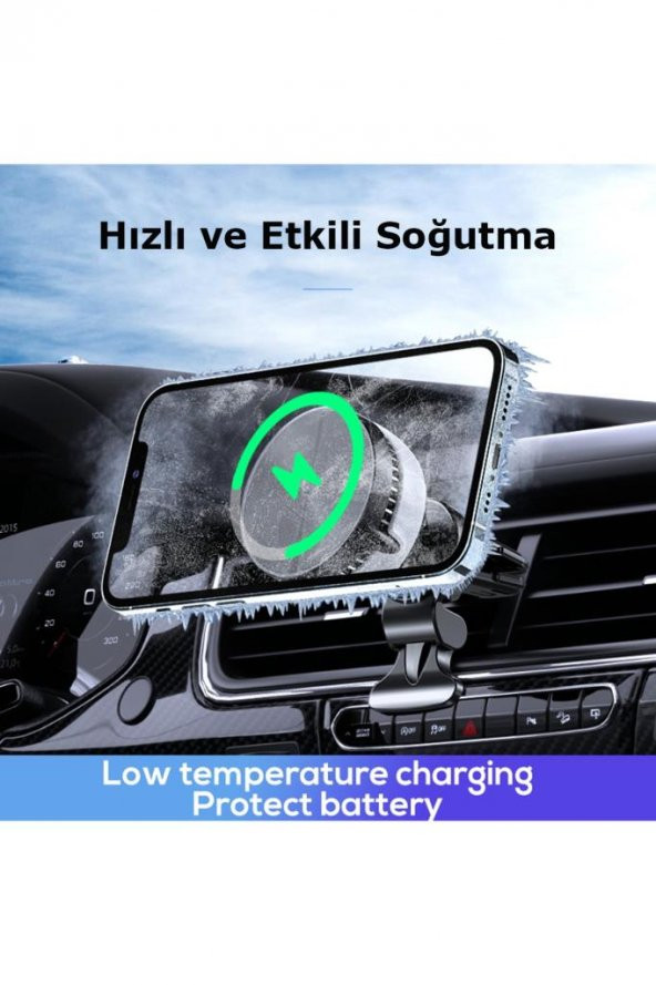 GW03 Izgara Klipsli Ayaklı Soğutmalı 15W Kablosuz Şarjlı Magsafe Araç İçi Telefon Tutucu - 8
