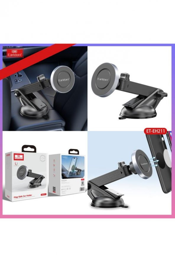 EH211 Vakumlu Ayarlanabilir Vantuzlu Manyetik Mıknatıslı Magsafe Araç İçi Telefon Tutucu - 7