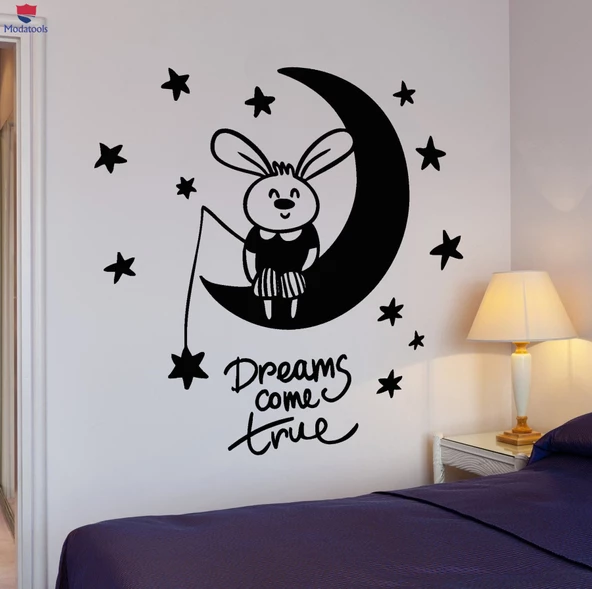 Duvar Oturma Odası, Ofis, Mağaza Sticker Rüyalar Çocuklar Çocuklar Alıntı Yıldız Tavşan Ay Kreş Ev Dekorasyonu Benzersiz Hediyelik ürün görseli 1