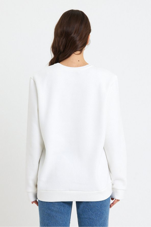 Kadın Bisiklet Yaka Rahat Kalıp 3 iplik Kalın Brooklyn Baskılı Sweatshirt SPR24sw29 - 5