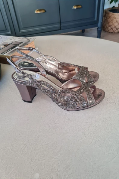 135 4650 Topukla Kadın Taşlı Kalın Topuklu Abiye Ayakkabı - Resim 5