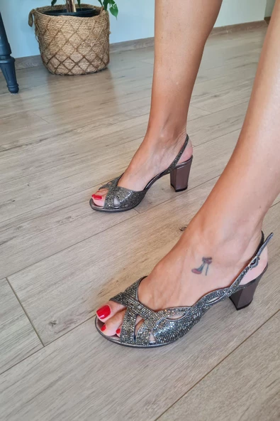 135 4650 Topukla Kadın Taşlı Kalın Topuklu Abiye Ayakkabı - Resim 2