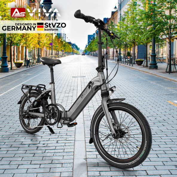 katlanabilir elektrikli Bisiklet B13, Pedelec Gri, Güçlü 36V 14.0Ah 45Nm ASPILSAN Batarya, 20"