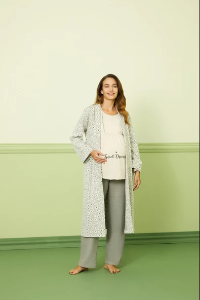 Poleren 7791 Kadın Lohusa Üçlü Pijama Takım - 2