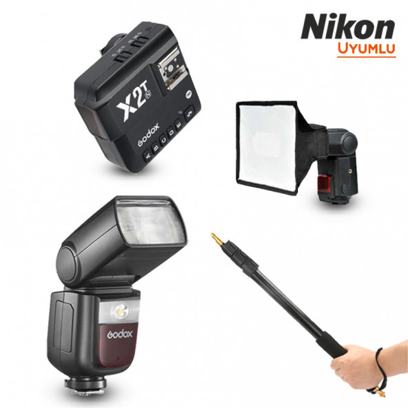 Godox V860III-N Nikon Flaş Full Set (Tepe Flaş + Tetikleyici + Portable Boom + Softbox)