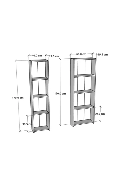 5 Raflı Kitaplık Seti Arkalıklı 3 Dar 2 Geniş Raf Kütüphane 170 cm Beyaz - Atlantik Çam - 4