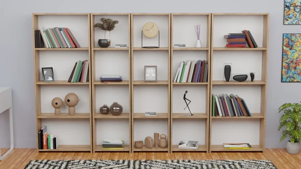 5 Raflı Kitaplık Seti Arkalıklı 3 Dar 2 Geniş Raf Kütüphane 170 cm Atlantik Çam - 2