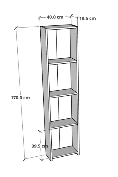 5 Raflı Kitaplık Arkalıklı Dar Raf Kütüphane 170 cm Beyaz - 4