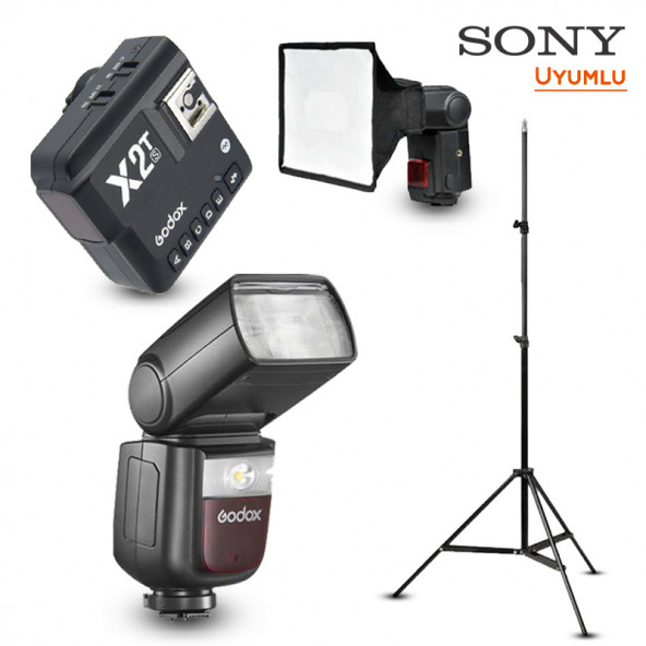 Godox V860III-S Sony Flaş Full Set (Tepe Flaş + Tetikleyici + Ayak + Softbox)
