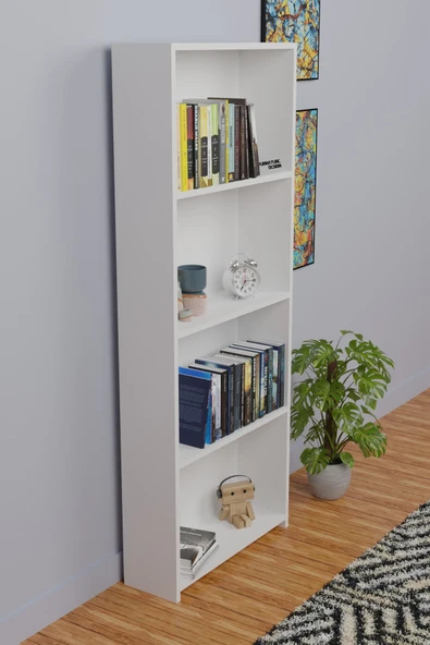 5 Raflı Kitaplık Arkalıklı Geniş Raf Kütüphane 170 cm Beyaz - 3