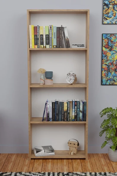 5 Raflı Kitaplık Arkalıklı Geniş Raf Kütüphane 170 cm Atlantik Çam - 2