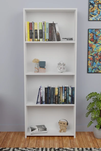 5 Raflı Kitaplık Arkalıklı Geniş Raf Kütüphane 170 cm Beyaz - 2
