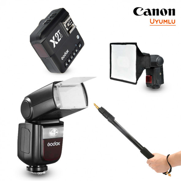 Godox V860III-C Canon Flaş Full Set (Tepe Flaş + Tetikleyici + Portable Boom + Softbox)