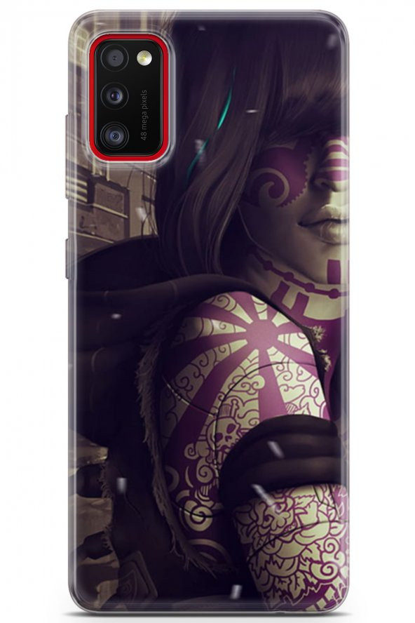 Samsung Galaxy A41 Uyumlu Kılıf Anime 24 Dövmeli Kız Darbe Emici Kılıf Koyu Kahve - 1