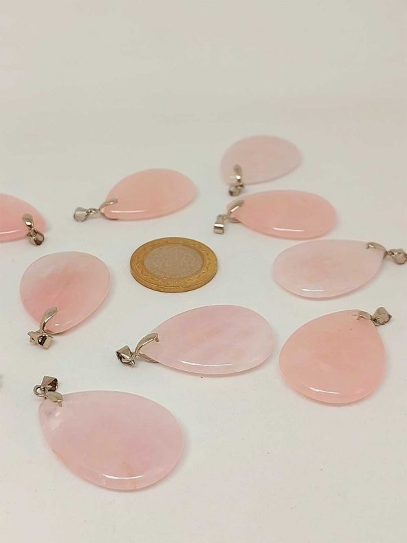 Pembe Kuvars Taşı Büyük Boy Damla Şekilli Kolye Ucu (42605) ürün görseli