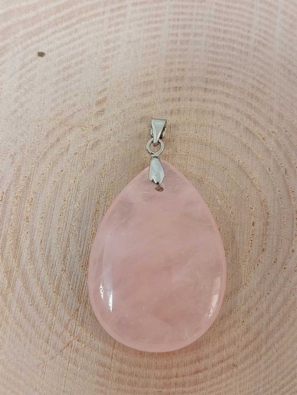 Pembe Kuvars Taşı Büyük Boy Damla Şekilli Kolye Ucu (42605) - Resim 2