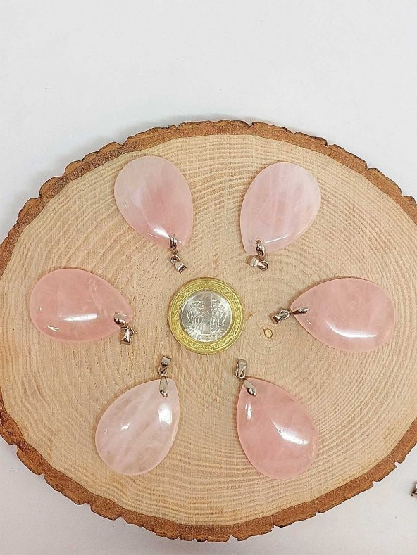 Pembe Kuvars Taşı Büyük Boy Damla Şekilli Kolye Ucu (42605) - Resim 3