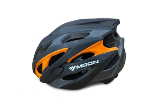 MOON MV-29  KASK IŞIKLI   - MAT SİYAH CARBON TURUNCU - L