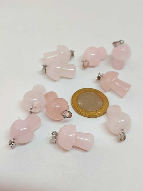 Pembe Kuvars Taşı Mantar Şekilli Kolye Ucu (42695) - Resim 2