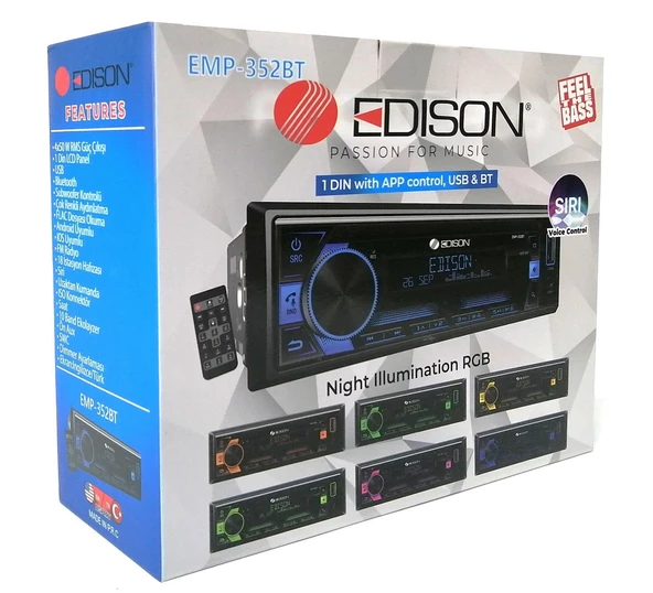 Edison EMP-352BT Oto Teyp Telefon Kontrollü Android/IOS Uyumlu 4*50W Çıkışlı USB/BT /AUX/3 RCA - 2
