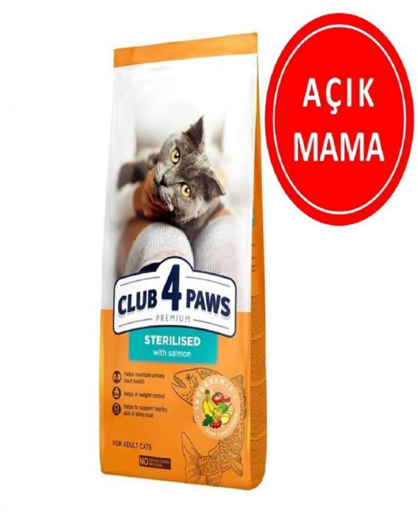 Club4Paws Premium Sterilised Somonlu Kısırlaştırılmış Yetişkin Kedi Maması 1 Kg AÇIK