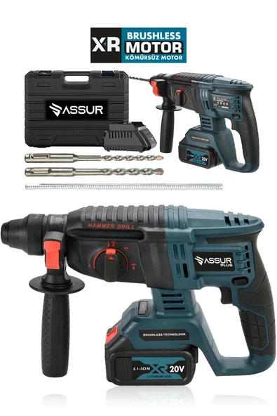 Assur 21V 2.0Ah 10 Pilli Bakır Sargılı Kömürsüz Motor Darbeli Çift Akülü Şarjlı Kırıcı Delici 2-26mm Hilti