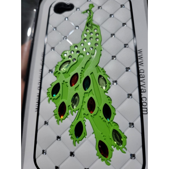 Iphone 4 4s için özel üretim tavus kuşlu taşlı telefon kapağı - 4