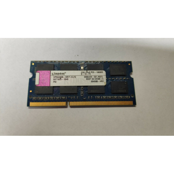 Kingston HP594908-HR1-ELD 2GB PC3-10600 1333MHz 204pin CL9 1.5V DDR3 NOTEBOOK RAM BELLEK
