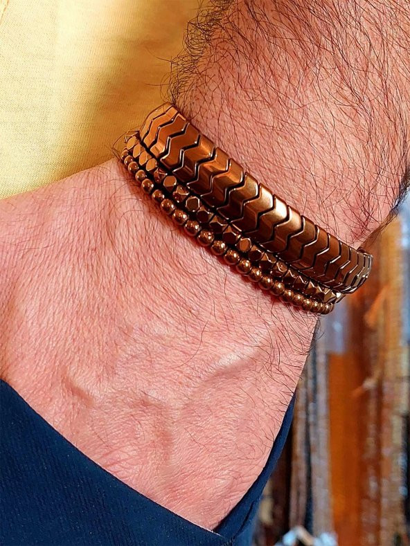 Üçlü Hematit Doğal Taşlı Erkek Bileklik Seti ürün görseli