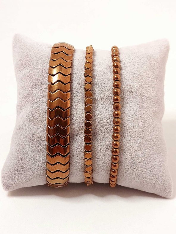 Üçlü Hematit Doğal Taşlı Erkek Bileklik Seti - Resim 2