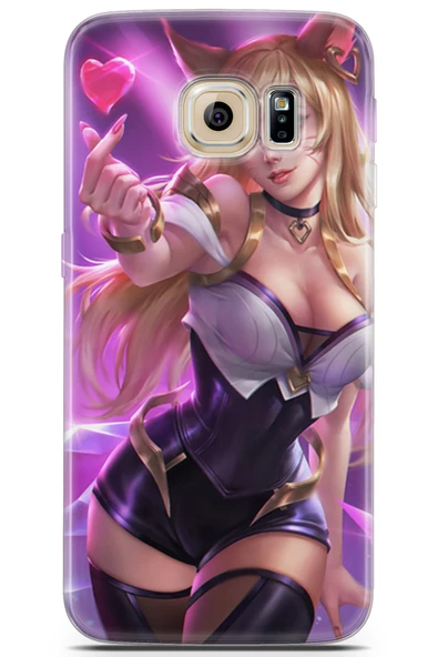 Samsung Galaxy S6 Edge Uyumlu Kılıf Anime 04 Kalpli Silikon Kılıf Pembe