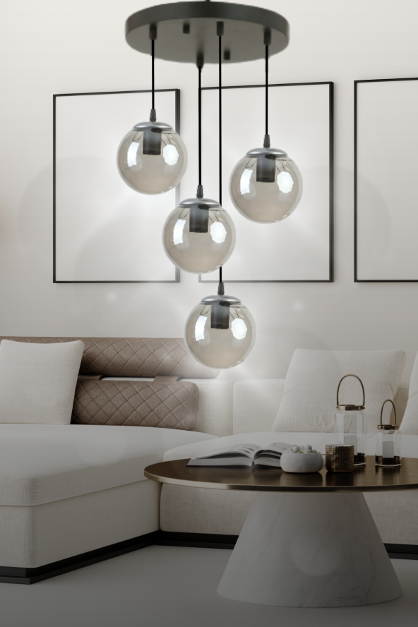 HERA 4LÜ FÜME CAMLI SİYAH SARKIT AVİZE - Yatak Odası - Salon - Mutfak - Hol ürün görseli