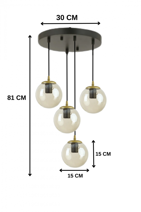 HERA 4LÜ BAL CAMLI SİYAH SARKIT AVİZE - Yatak Odası - Salon - Mutfak - Hol - Resim 3