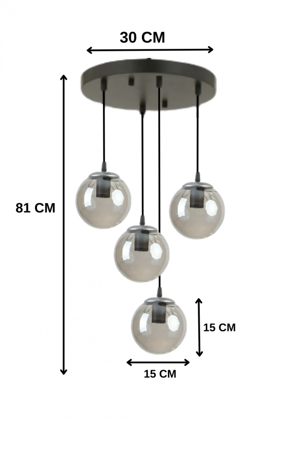HERA 4LÜ FÜME CAMLI SİYAH SARKIT AVİZE - Yatak Odası - Salon - Mutfak - Hol - Resim 3