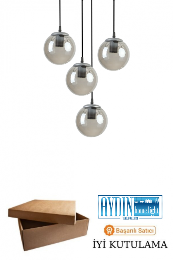 HERA 4LÜ FÜME CAMLI SİYAH SARKIT AVİZE - Yatak Odası - Salon - Mutfak - Hol - Resim 4