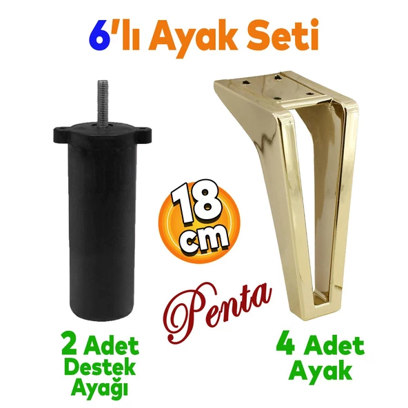 Penta 6'lı Set Mobilya Tv Ünitesi Konsol Koltuk Kanepe Destek Ayağı 18 Cm Altın Ayakları M8 Civatalı